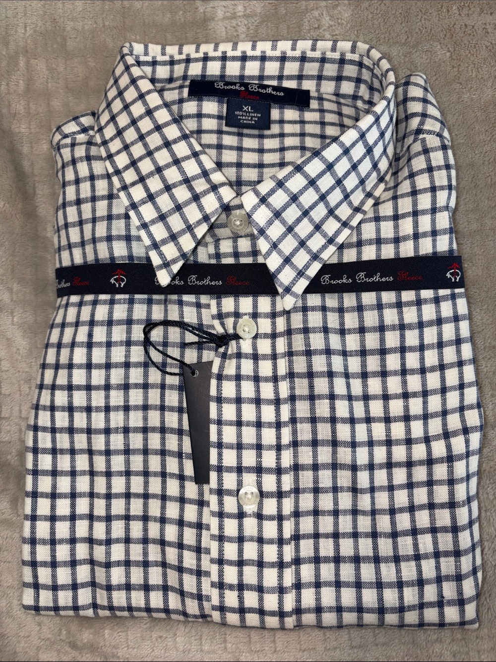 Brooks Brothers Blue and White Windowpane Casual Button-Down Shirt